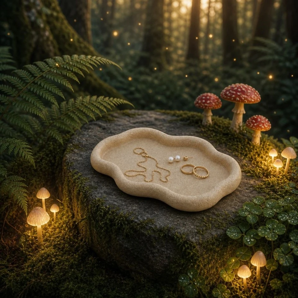 Wavy Rim Stone Tray For Enchanted Forest Vanity